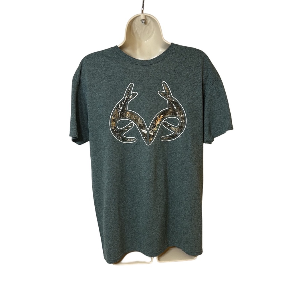 Green Camo Antler Graphic Tee Rustic Outdoor Style Men’s M
